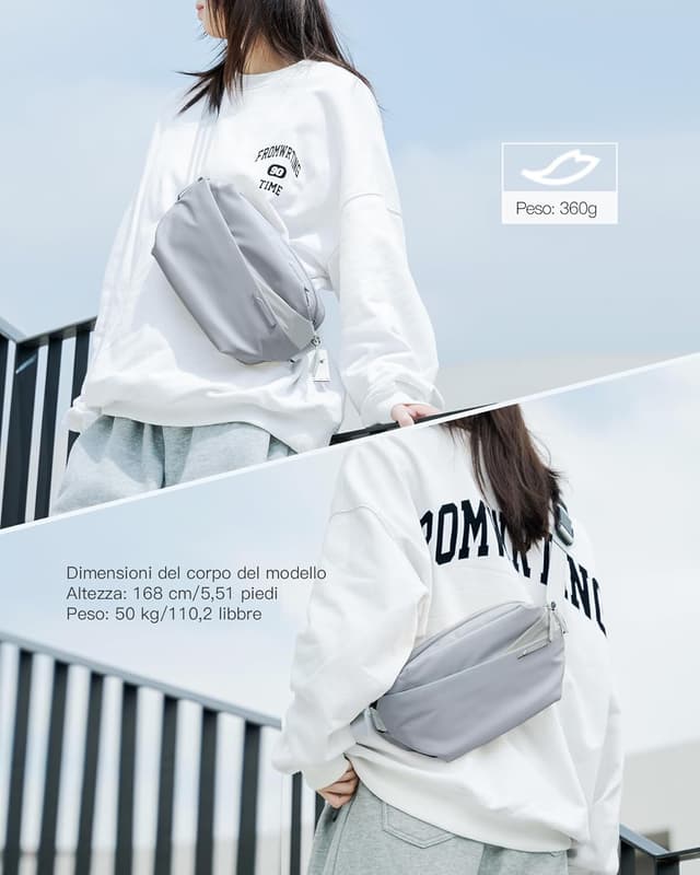 Detalle 2 de Inateck Sling Bag X – borsa a tracolla resistente agli spruzzi, multiuso con tasche organizzate