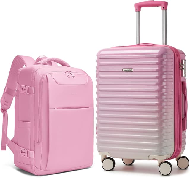 Detalle de LARVENDER Carry-on Luggage Expandable 20 Inch Hardside Set with TSA Lock + Large Travel Backpack (Peach Sparkling)