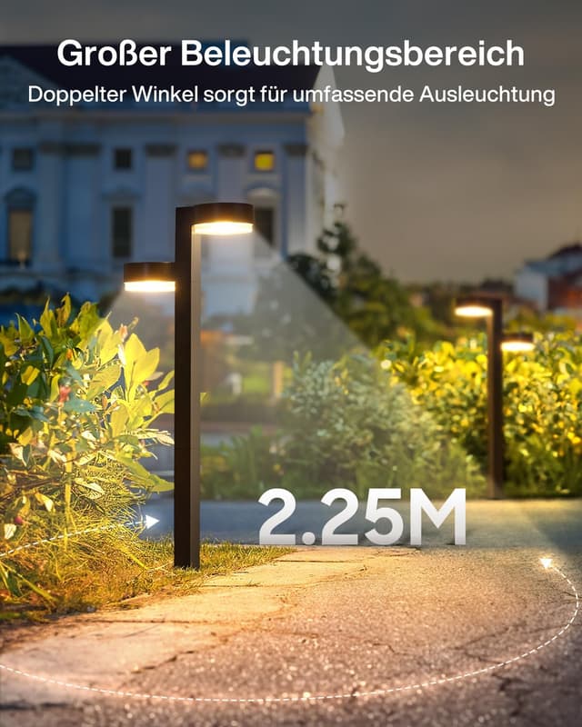 Detalle 2 de GEARLITE Solarlampen für Außen Garten 4er-Set mit 2 Lichtköpfen, 24 LED und Auto On/Off (IP65)
