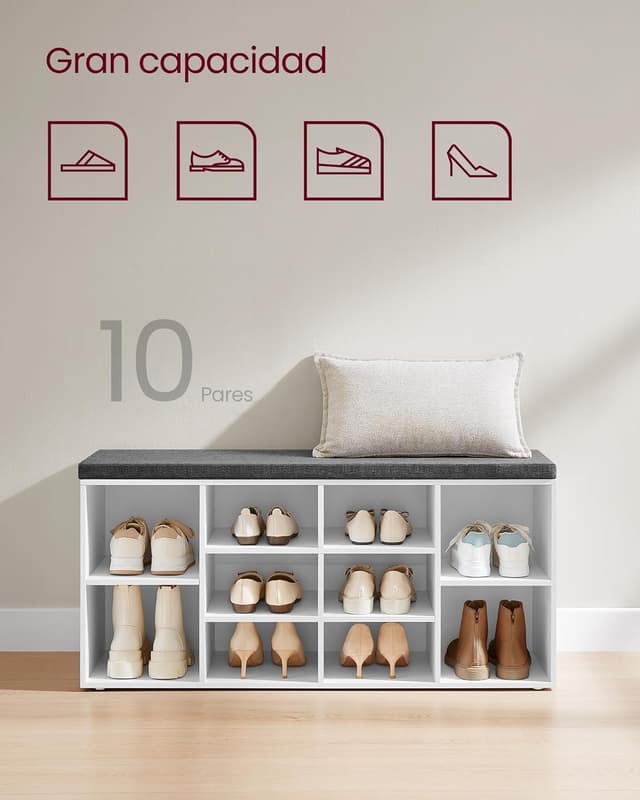 Thumbnail 4 de VASAGLE Banco para Zapatos con 10 compartimentos y cojín