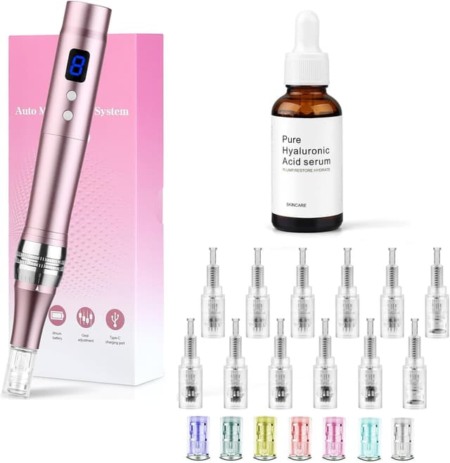 Detalle 2 de Dessnill 8-Speed Electric Microneedling Pen with 0-2.5mm needles, LCD, LED lights and 12 hyaluronic acid serum cartridges