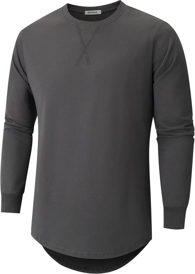Detalle de VEIISAR Herren Rundhals-Longline-T-Shirt aus 100 % Baumwolle (Heavy Duty), dick & preshrunk