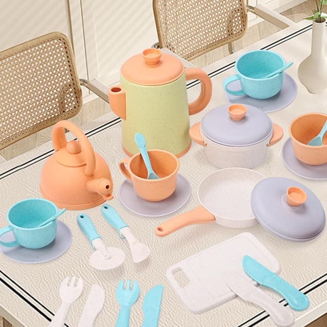 Detalle de RUIDYA Pretend Play Kitchen Set for Kids (35-piece wheat straw accessories) for toddlers aged 3+