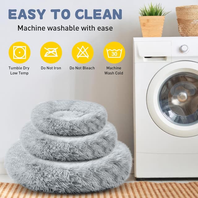 Thumbnail 6 de LUOJINYI Hundebett Flauschig Donut mit rutschfestem Boden, waschbar – hellgrau, 50 cm