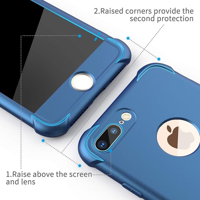 Detalle de ORETECH 360° Stoßfeste Hülle kompatibel mit iPhone 7 Plus / 8 Plus (5,5") inkl. 2× Displayschutzfolie – Blau