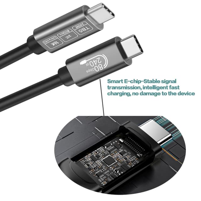 Detalle de Angusplay Thunderbolt 5 USB-C Kabel (PD 240W, 80 Gbit/s, 1 m) für Monitor & Datenübertragung