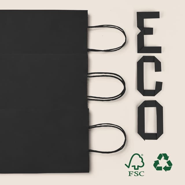 Detalle de Switory 20er Pack Papiertüten als Geschenktüten schwarz mit Henkel (Kraftpapier) – 13,3 x 9,5 x 20,3 cm