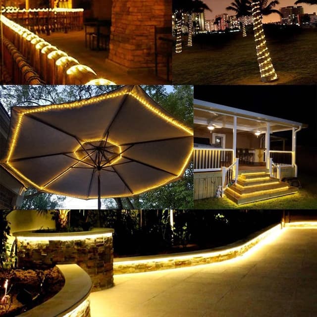 Detalle de Jnaurb 150ft Outdoor LED Rope Lights (1080 LEDs), 8 Modes, Connectable & Waterproof (Warm White)
