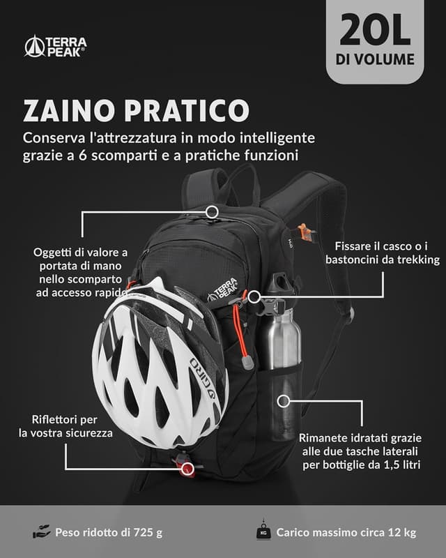 Detalle de Terra Peak Zaino da trekking FLEX 20 Piccolo 20 litri impermeabile con ventilazione posteriore