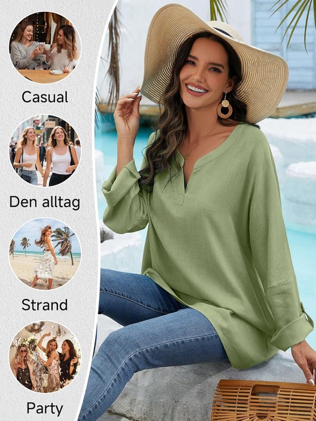 Detalle 2 de Tincini Leinenbluse Damen V-Ausschnitt