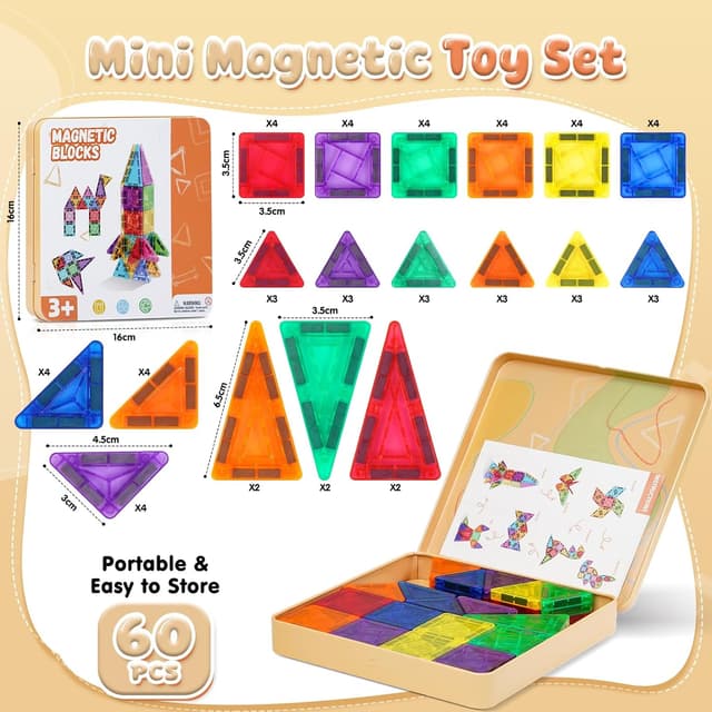 Thumbnail 3 de Akosuntoys 60-Piece Magnetic Tiles Travel Set