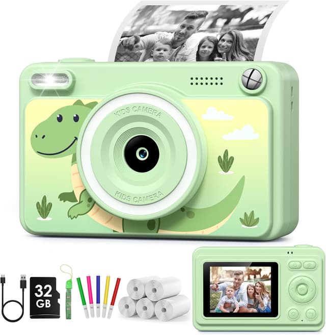 Detalle de GREENKINDER Kids Camera Instant Print (1080P) with 2.4-inch screen, 5 print rolls and 32GB card for ages 3–12