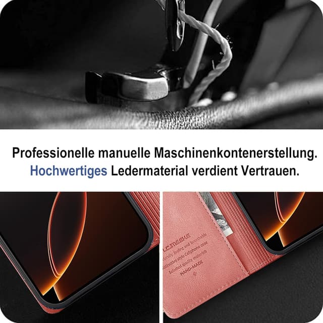 Detalle de Giyer Handyhülle für iPhone 16 Pro: Klapphülle mit Kartenfach, Schutzfolie und Standfunktion (Rosa)