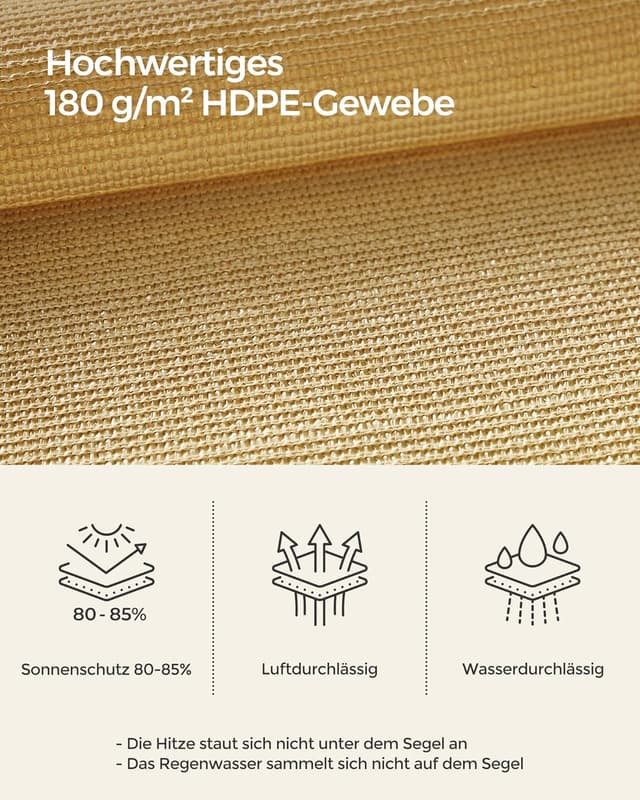 Detalle de SONGMICS Sonnensegel 5 x 5 m HDPE