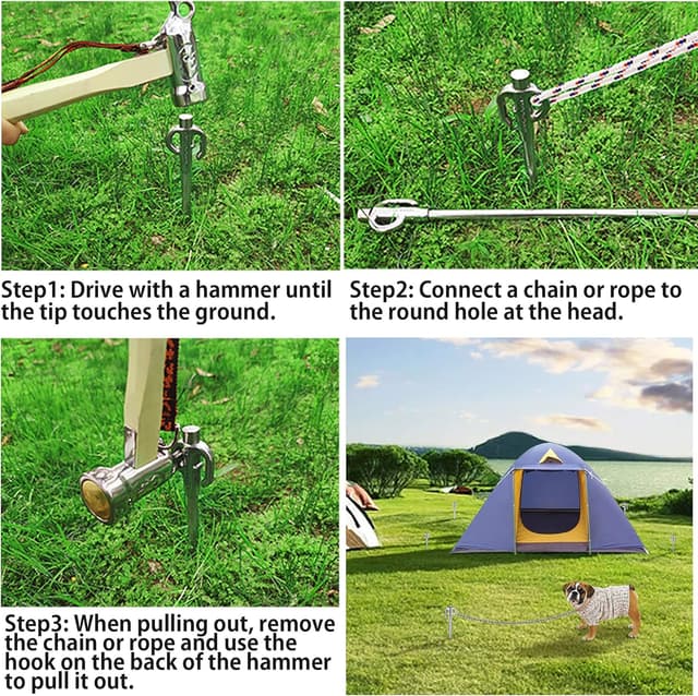 Detalle de camping moon CAMPINGMOON 17-inch K45 360° Swivel Dog Tie Out Stake in 420J2 Stainless Steel