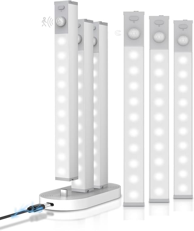 Detalle de GOODEA 18 cm Slim Bright Schrankbeleuchtung (6er-Set) mit USB-C-Lade-Dock, dimmbar, 8000K