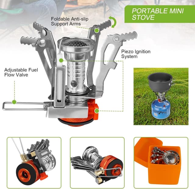 Detalle 2 de AUTOPkio 18-piece Camping Cooking Set with Mini Gas Stove (Non-stick folding cookware kit for 1–2 people)