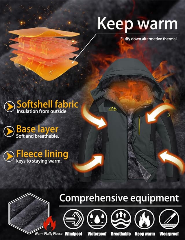 Detalle de TACVASEN Men's Winter Ski Jacket Waterproof Hooded