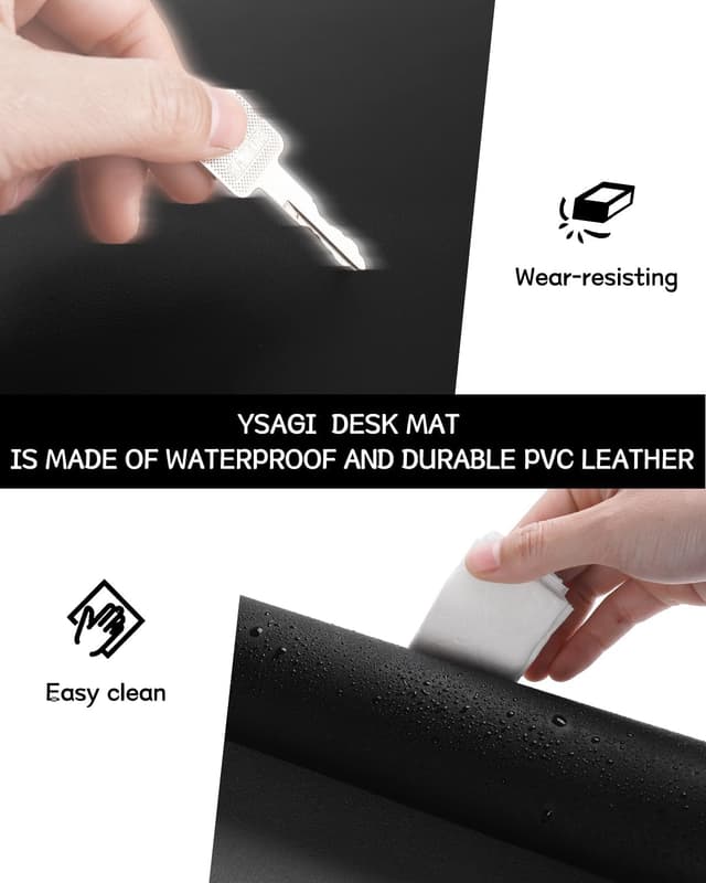 Detalle de YSAGi non-slip desk pad (waterproof PVC leather) desk & mouse mat, 80 x 40 cm, black