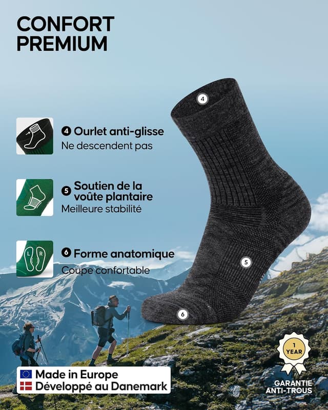 Detalle de Chaussettes randonnée mérinos DANISH ENDURANCE 3 paires