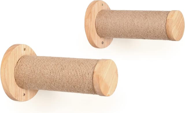 Detalle de FUKUMARU Cat Wall Furniture 30cm Wall-Mounted Climbing Steps (Pack of 2) with Jute Scratches