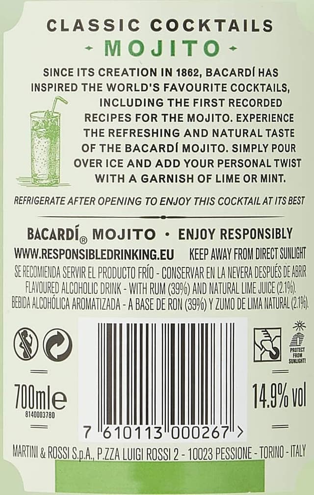 Thumbnail 3 de Bacardi Mojito Ron Premezclado 700ml 🥂