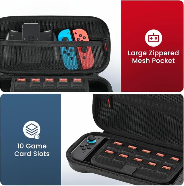 Detalle de RaceGT Carry Case for Nintendo Switch 2 – Portable Travel Bag with EVA Hard Shell, Screen Protector & 10 Game Card Slots