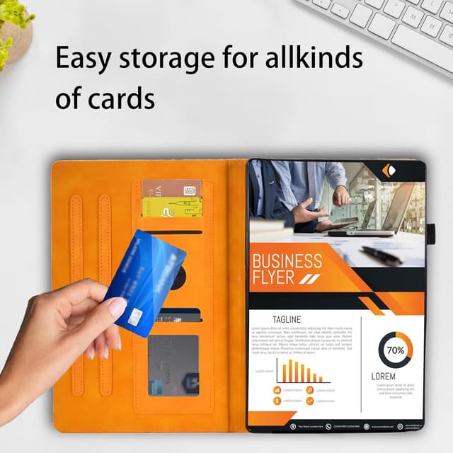 Detalle 2 de Vkooer Hülle für Samsung Galaxy Tab S10 FE 10.9 (2025) / S9 FE 10.9 (2023) / S9 11 (2023) – PU-Leder Flip Case mit Stifthalter & Auto Schlaf/Wach, Orange