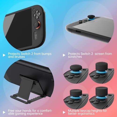 Detalle de Hosanwell funda 13 en 1 para Nintendo Switch 2 con estuche rígido, 2 protectores de pantalla y soporte