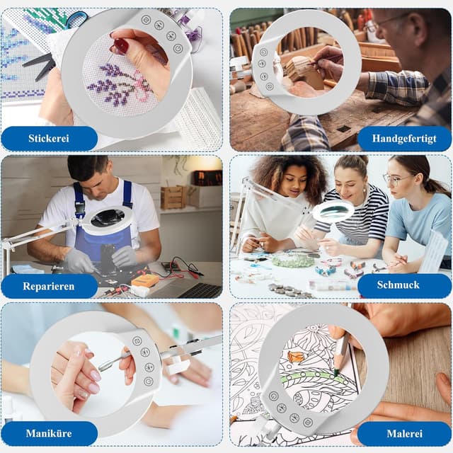 Thumbnail 6 de Mandland 10X Lupe mit Licht und Klemme (beleuchtete Lupe aus echtem Glas) – White