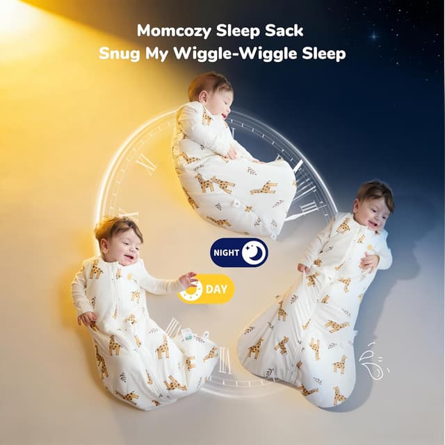 Detalle de momcozy Baby Sleeping Bag (0–6 Months) 1.5 TOG Bamboo, Giraffe, Soft OEKO-TEX Fabric, Two-Way Zip