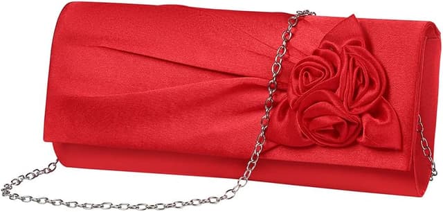 Detalle de Wocharm ladies satin clutch bag with rose – 3-in-1 evening wedding handbag