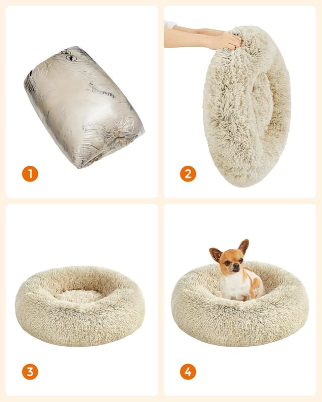 Detalle de Feandrea Cuccia Cane Interno a Ciambella Ø 60 cm con cuscino sfoderabile e lavabile (cachi ombré PGW038S01)