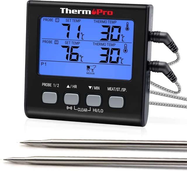 Thumbnail 6 de ThermoPro TP17 digitales Grillthermometer mit zwei Edelstahlsonden und blauem Hintergrunddisplay (bis 300 °C)