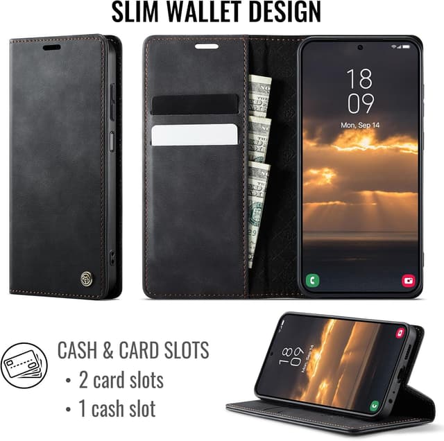 Detalle 2 de owlhold Klapphülle für Motorola Edge 60 Fusion/Edge 60 – PU-Leder mit RFID, Kartenfächern & Standfunktion (Schwarz)