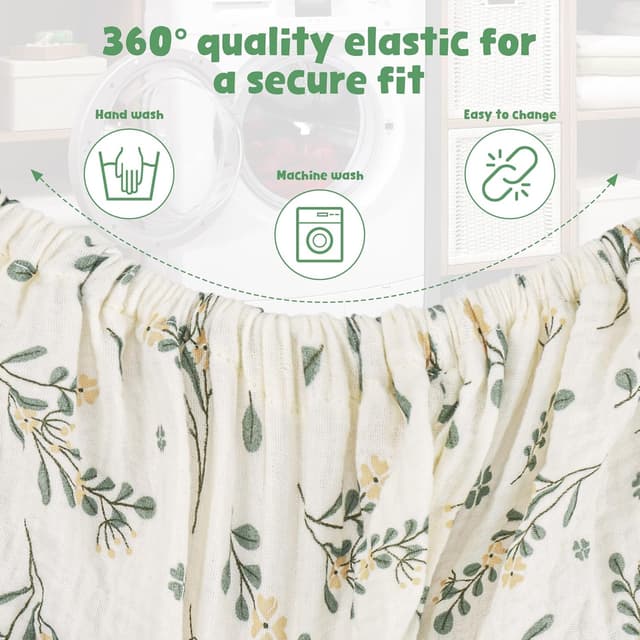 Detalle de Huiguli 3 Pack Moses Basket Sheets in 100% Muslin Cotton (83×43 cm) — breathable, elastic fit