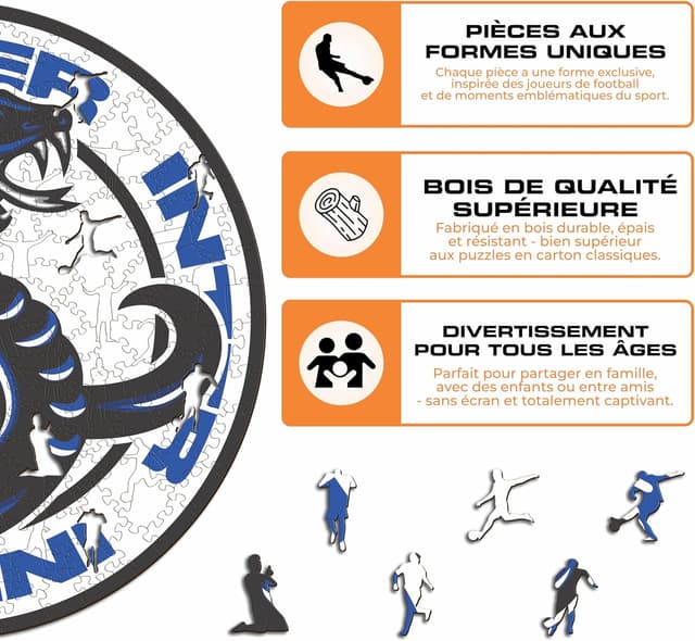 Detalle 2 de Iconic Puzzles Inter Snake, puzzle en bois sous licence officielle (150 pièces) – taille S