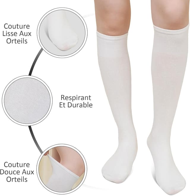 Detalle de ZAKASA chaussettes hautes coton peigné sans couture (4 paires), montantes jusqu’au genou
