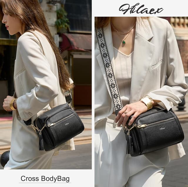 Detalle 2 de HILAEX Umhängetasche Damen mit Anti-Diebstahl-Clip, 4 Fächer und verstellbarem Gurt