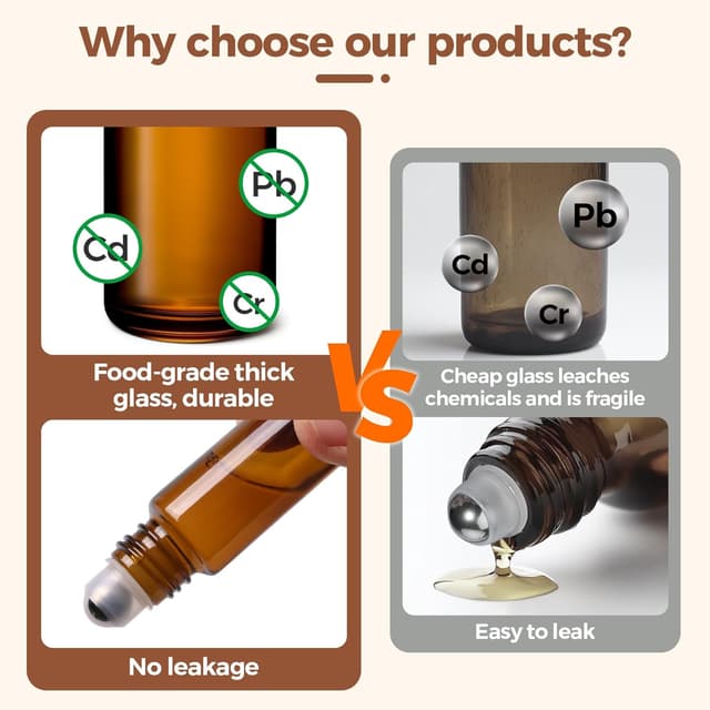 Detalle de ComSaf – Lot de 24 flacons roll-on vides en verre ambré (billes, accessoires) pour huiles essentielles et DIY