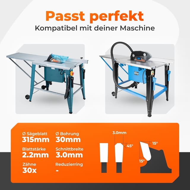 Detalle de BAUBECK Sägeblatt 315x30 3 mm Z30 (Zuschnitt in Holz mit Nägel) für Tischkreissägen