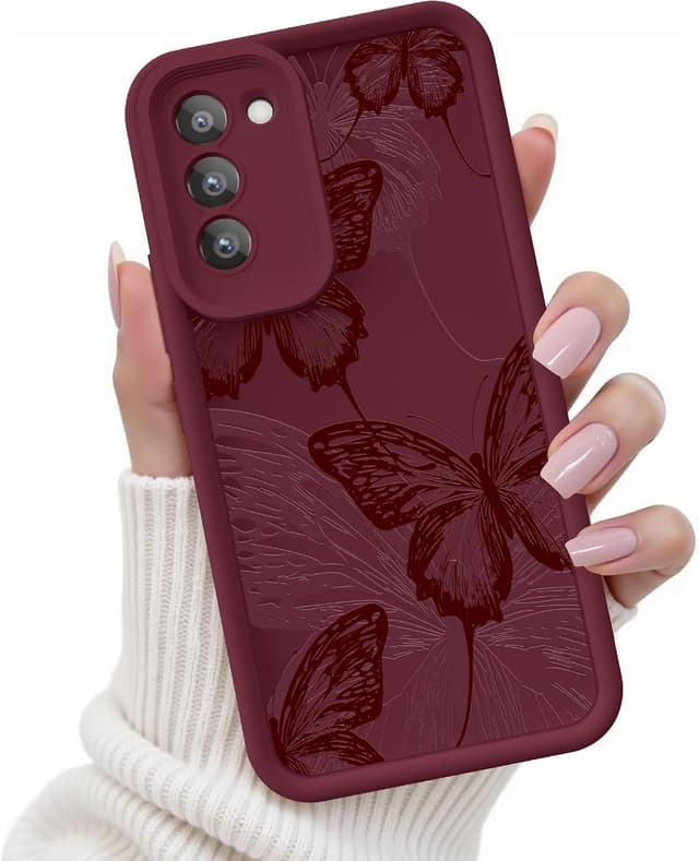 Detalle de FUXICASE Butterfly Silicone Case for Samsung Galaxy S22 5G (Burgundy Red)