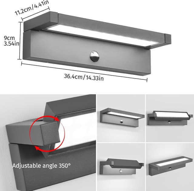 Detalle de LED Wandlampe außen mit Bewegungsmelder – 36 W IP65, schwenkbares Panel (6500 K, 2800 lm), dunkelgrau