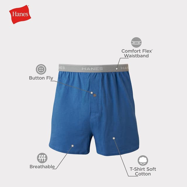 Detalle de Hanes Men’s Underwear Boxers Pack (Cool & Breathable Cotton, Exposed ComfortFlex Waistband)