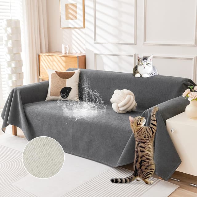 Detalle de Deep Dream Cat-Scratch Resistant Couch Cover (Waterproof, Anti-Slip) – Dark Grey, 71" x 118