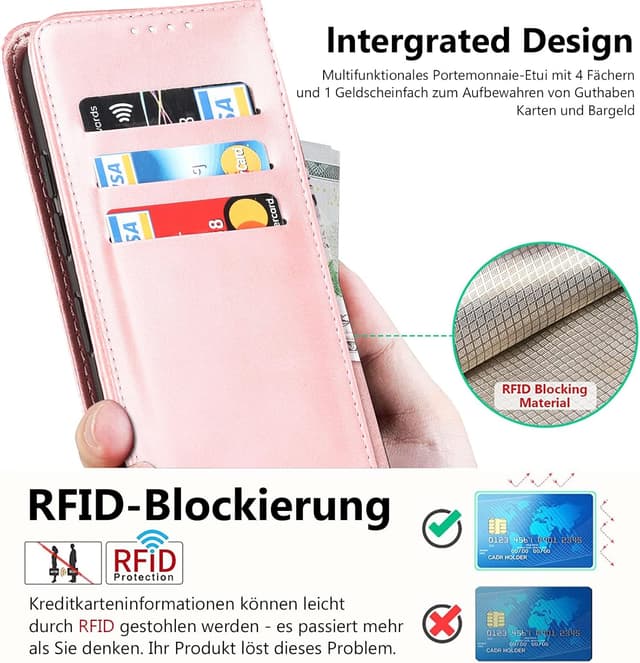 Thumbnail 4 de Handyhülle für Samsung Galaxy S9 – Leder Wallet Schutzhülle mit Kartenfach, Standfunktion und Klappcover (Rosa)