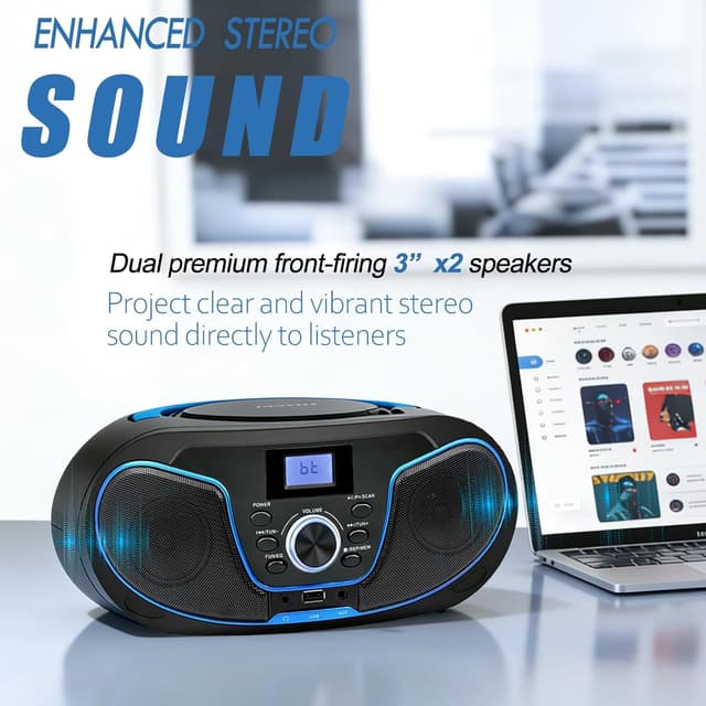 Detalle de LONPOO Lettore CD Boombox portatile LP-D02