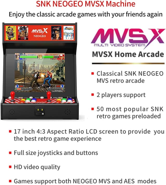 Detalle de UNICO MVSX Home Arcade con 50 giochi retro SNK precaricati, supporto 2 giocatori