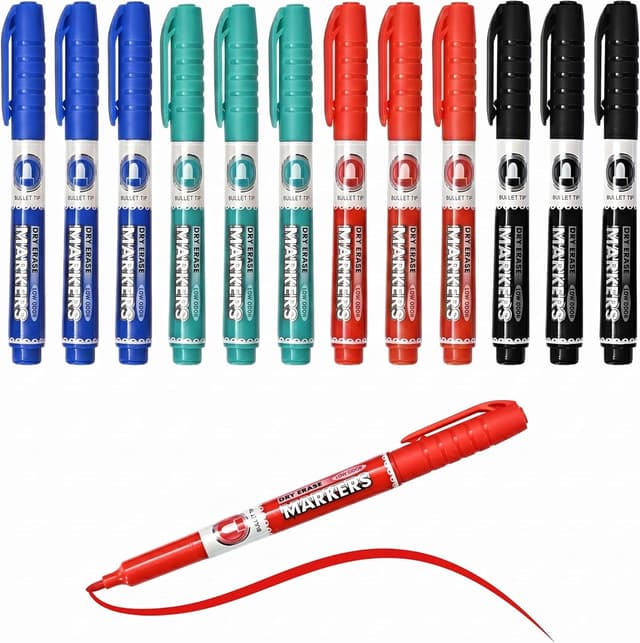 Detalle de SUQJOY Whiteboard Pens (Medium Fine Tip) – Low Odour Dry Wipe Markers, 12-pack, 4 colours
