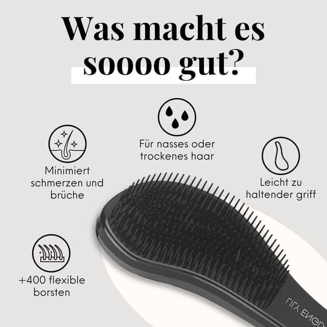 Detalle de Haarbürste ohne Ziepen Lily England – Entwirrbürste für lockiges, glattes & dickes oder dünnes Haar (Schwarz)